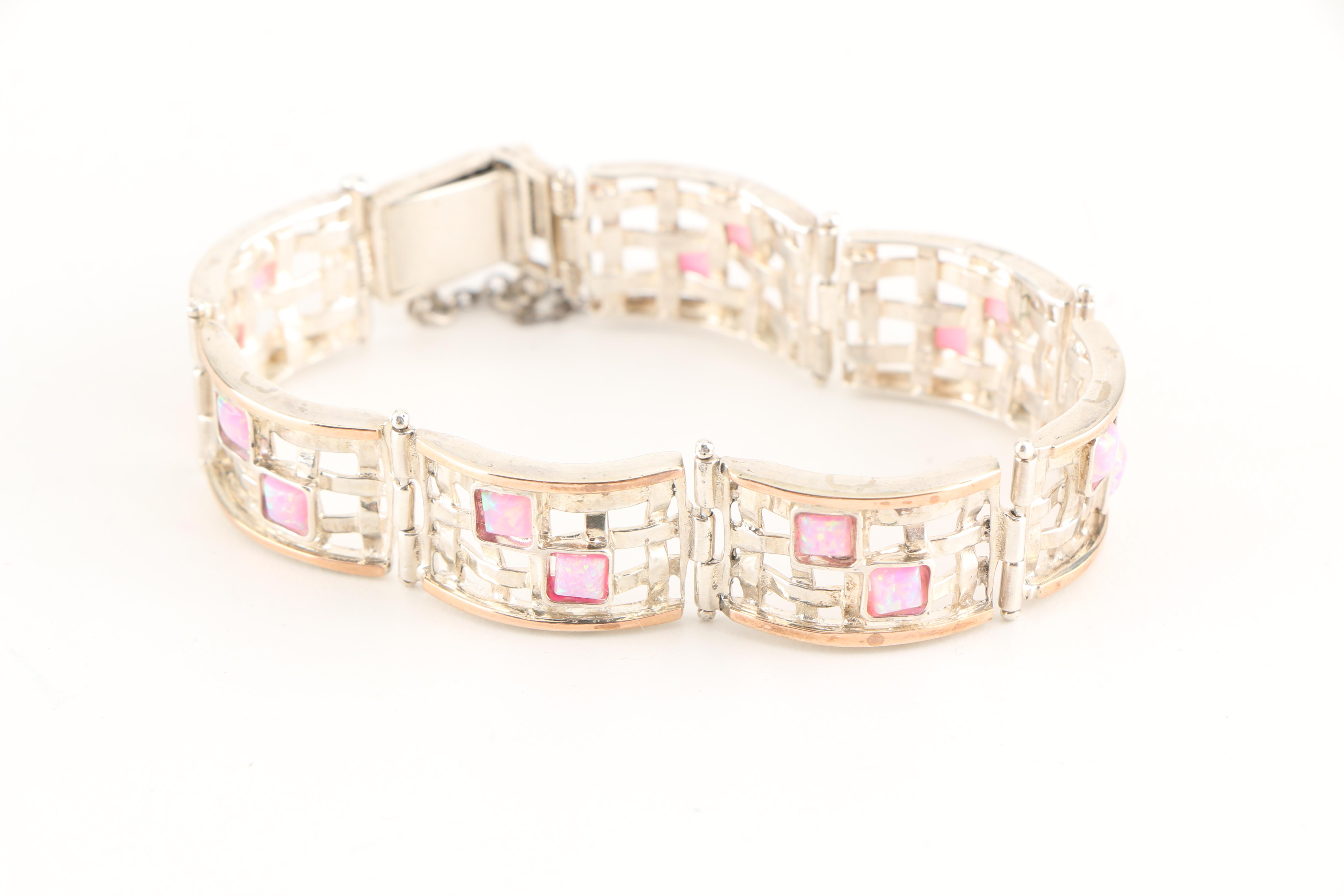 Three Sterling Silver and Opal Bracelets