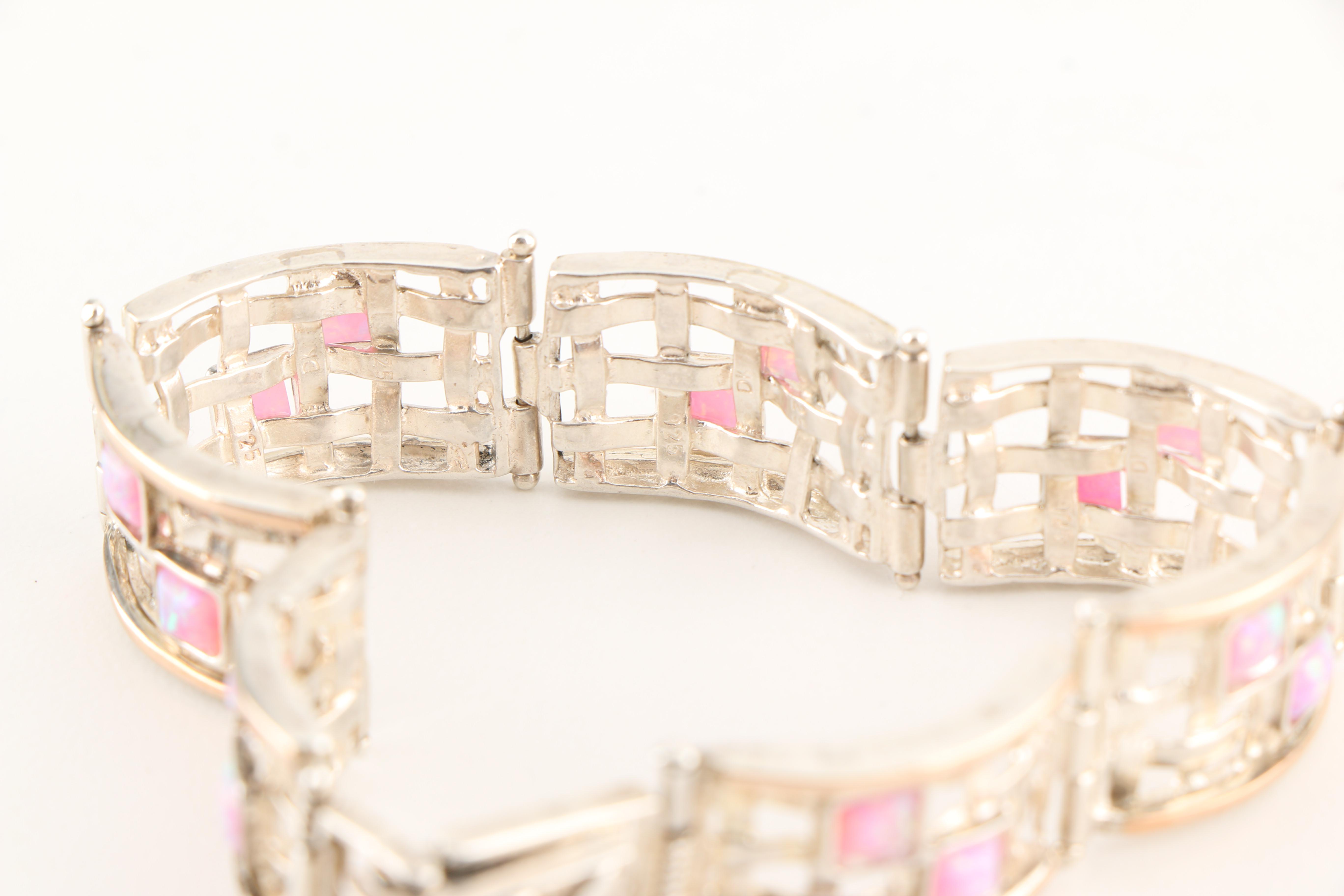 Three Sterling Silver and Opal Bracelets