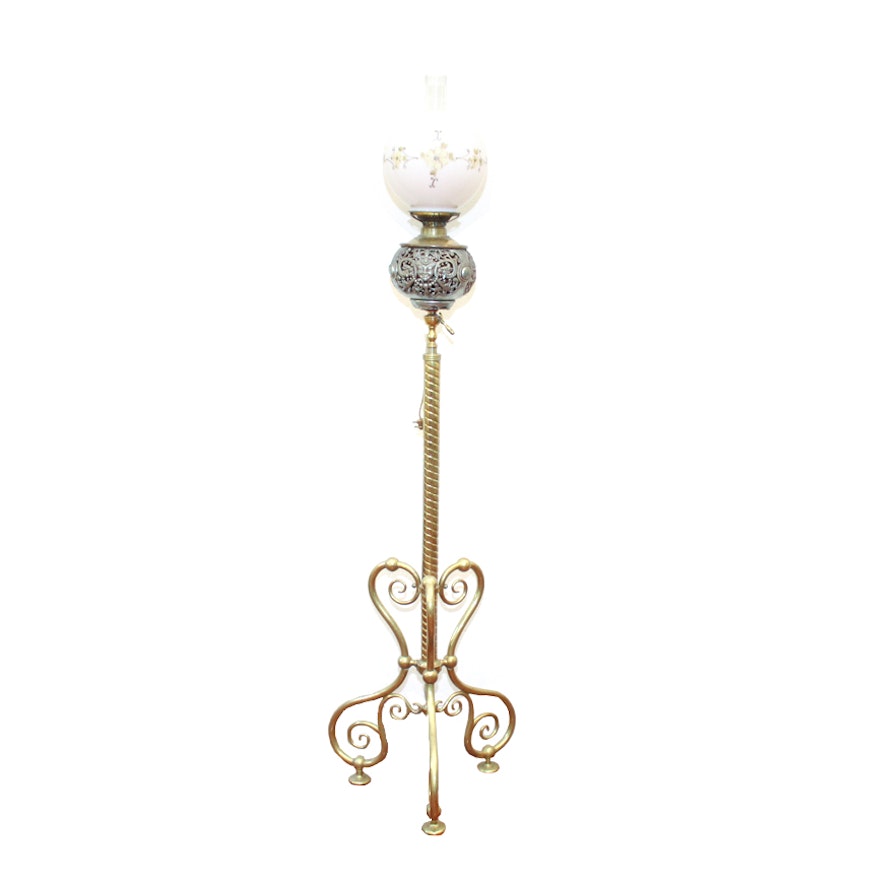 Converted Antique Kerosene Font Floor Lamp