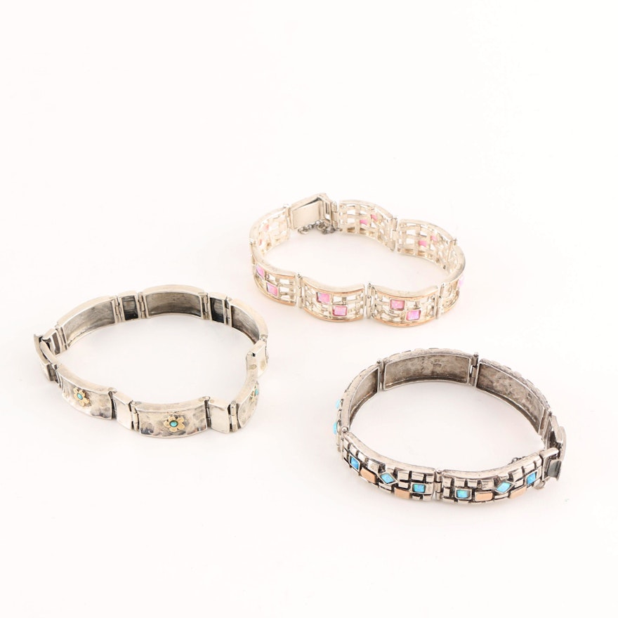 Three Sterling Silver and Opal Bracelets
