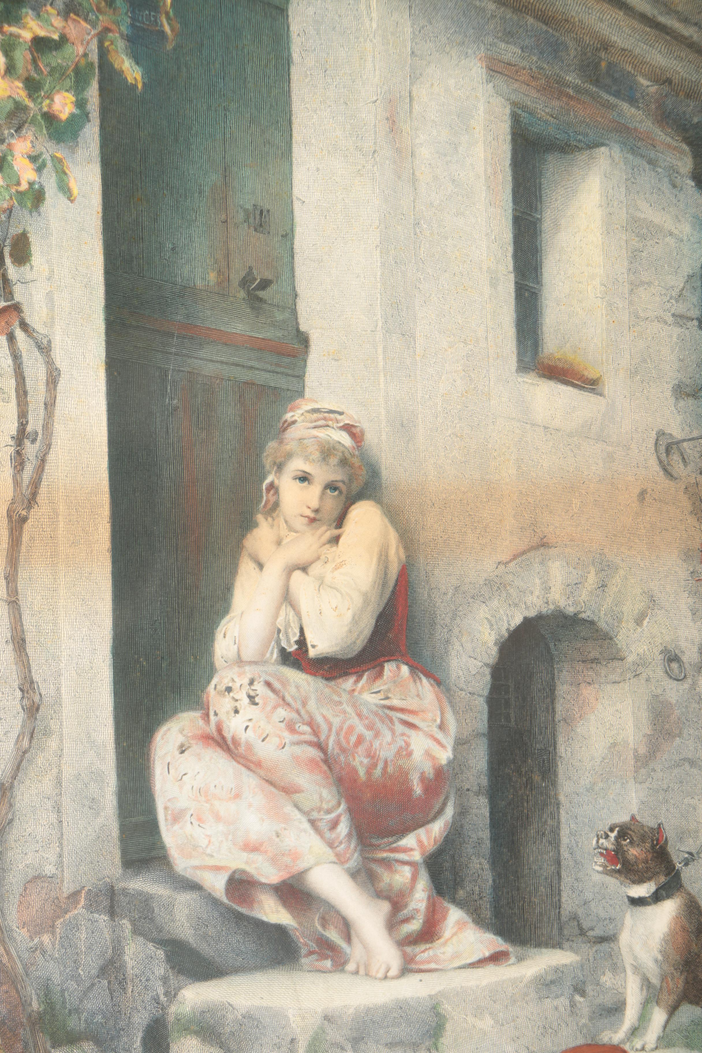 Hand-Colored Etching After Émile-Pierre Metzmacher's "La Cagale"