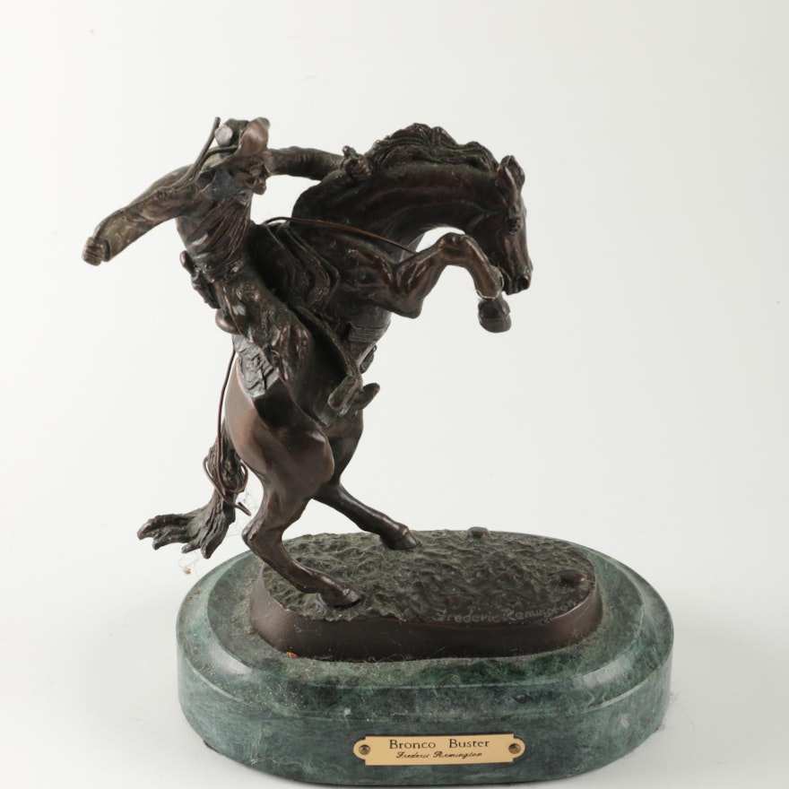 Reproduction Metal Sculpture After Frederic Remington "Bronco Buster"