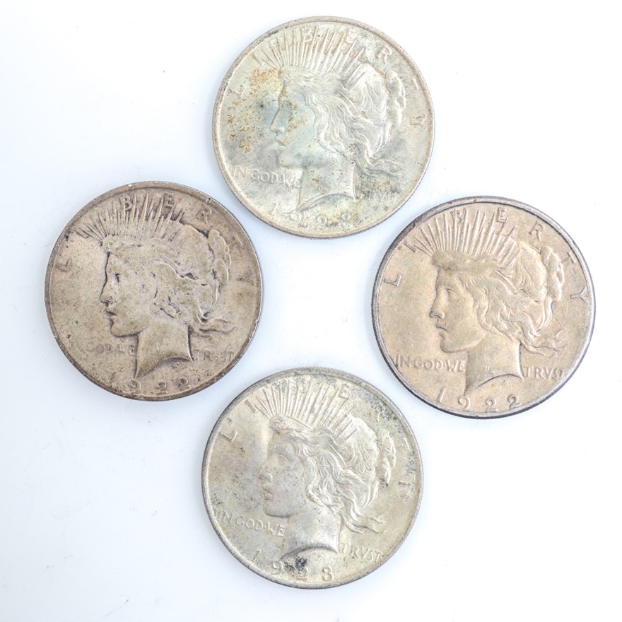 Four Peace Silver Dollars