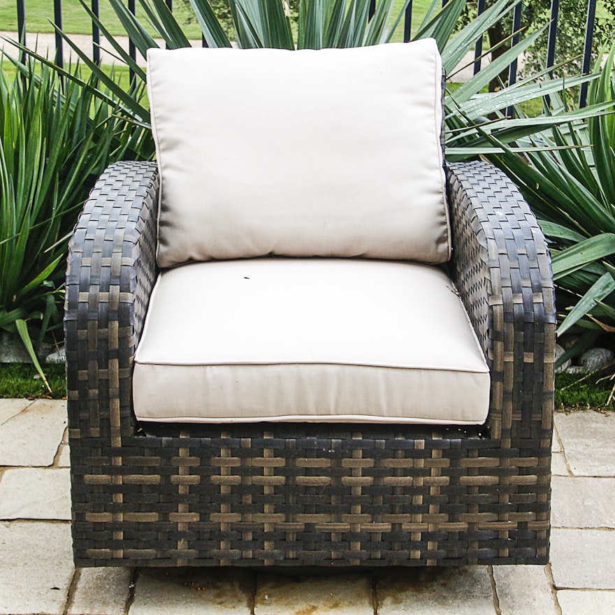 Brown Woven Patio Chair with Cream Upholstered Cushions
