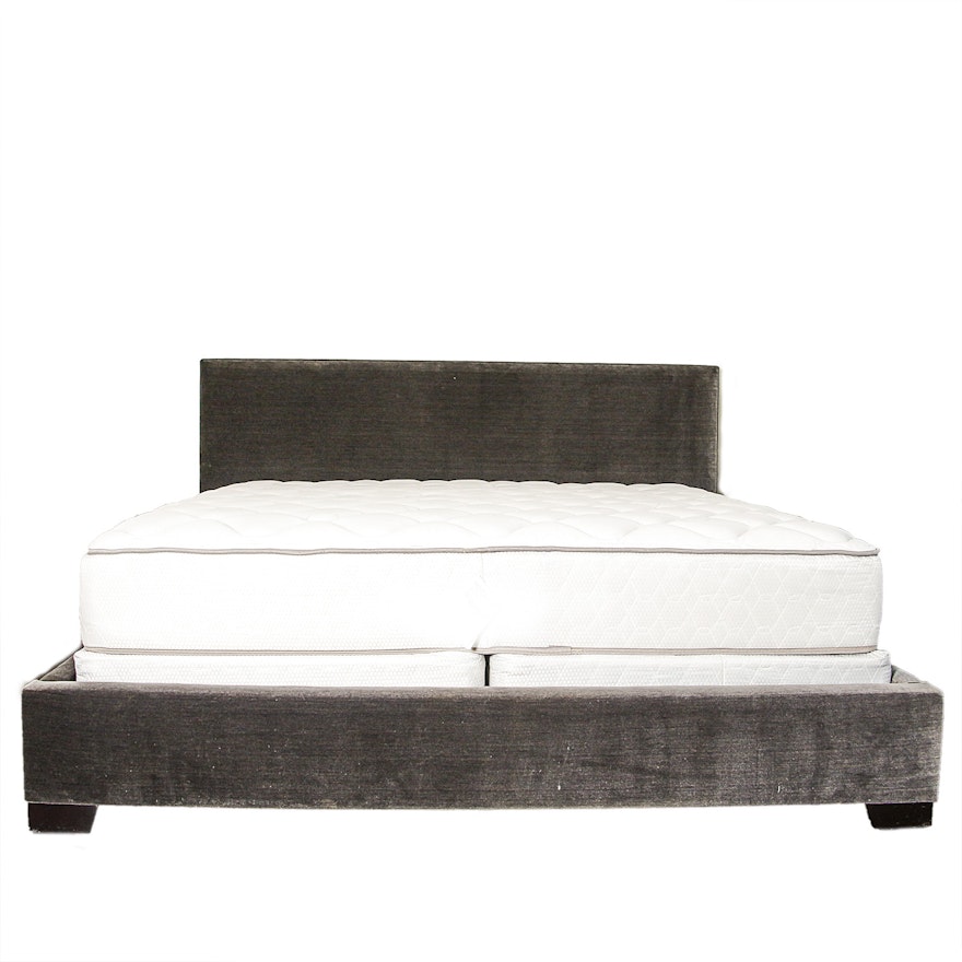 Gray Upholstered Platform Bed in King-Size