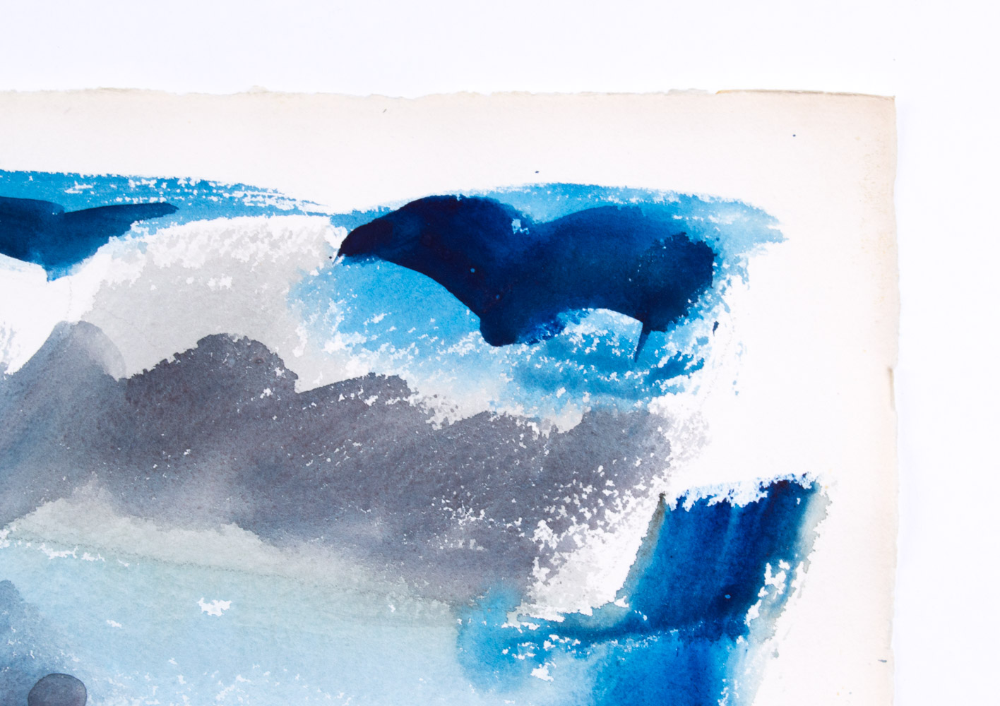 Jack Meanwell Watercolor Painting on Paper Seaside with Sailboat and Seagulls