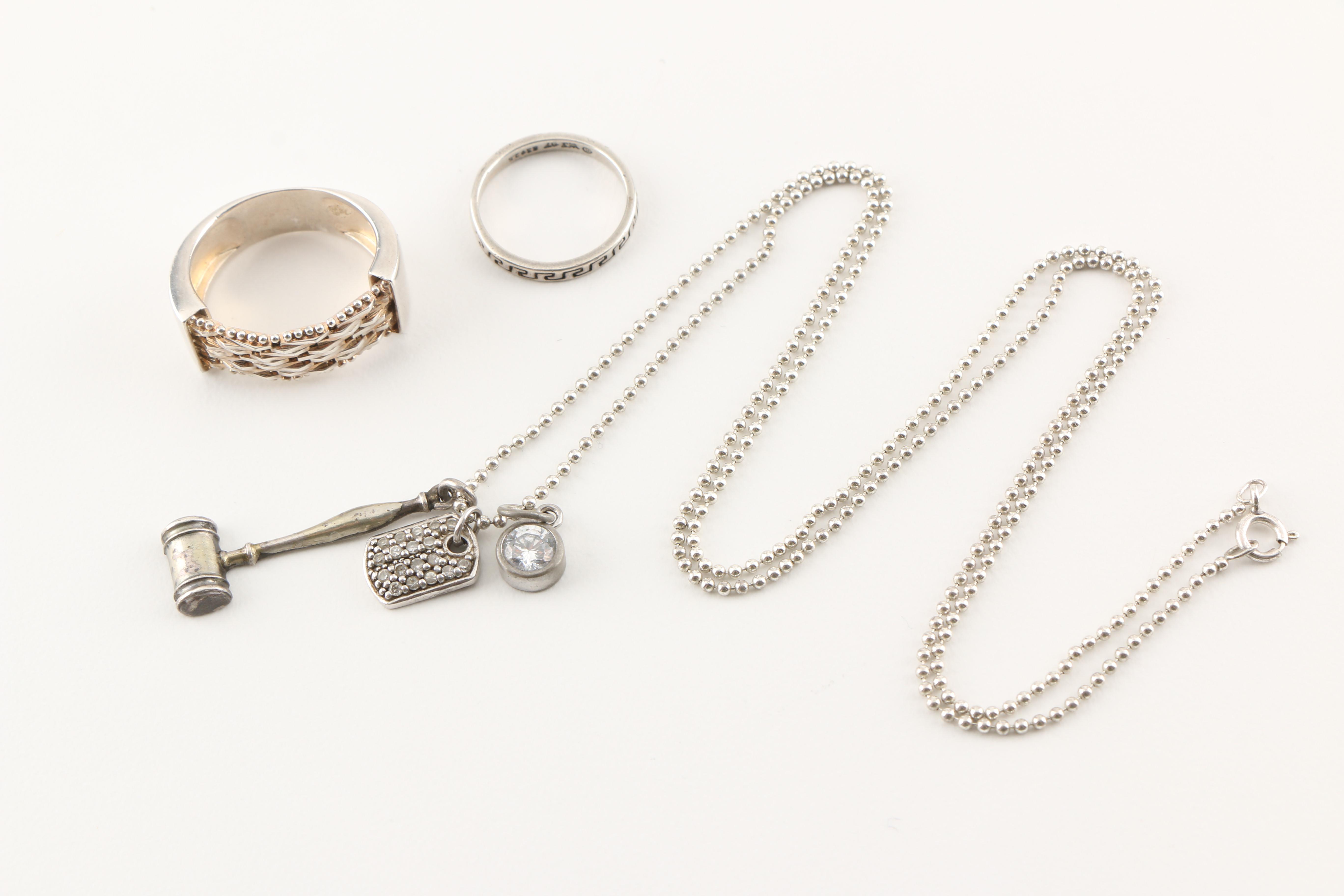 Assortment of Sterling Silver Jewelry Including Brass