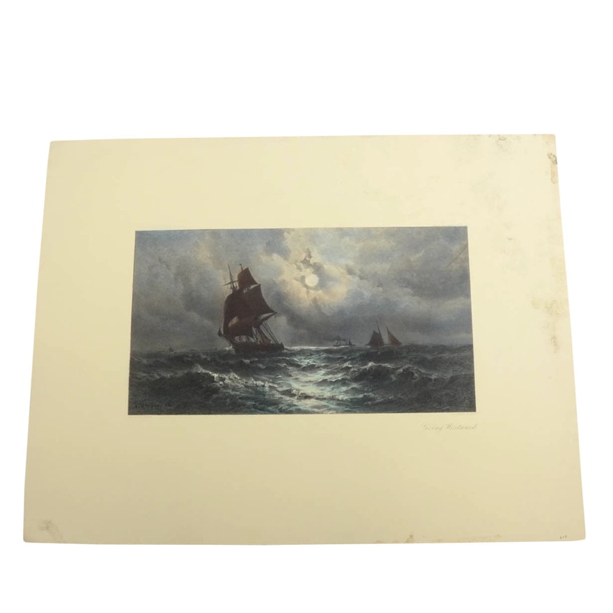 1888 Hand-Colored Engraving after Mauritz F. H. de Haas "Going Westward"