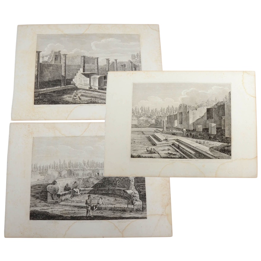 Collection of Three Antique Italian Etchings of Roman Antiquities
