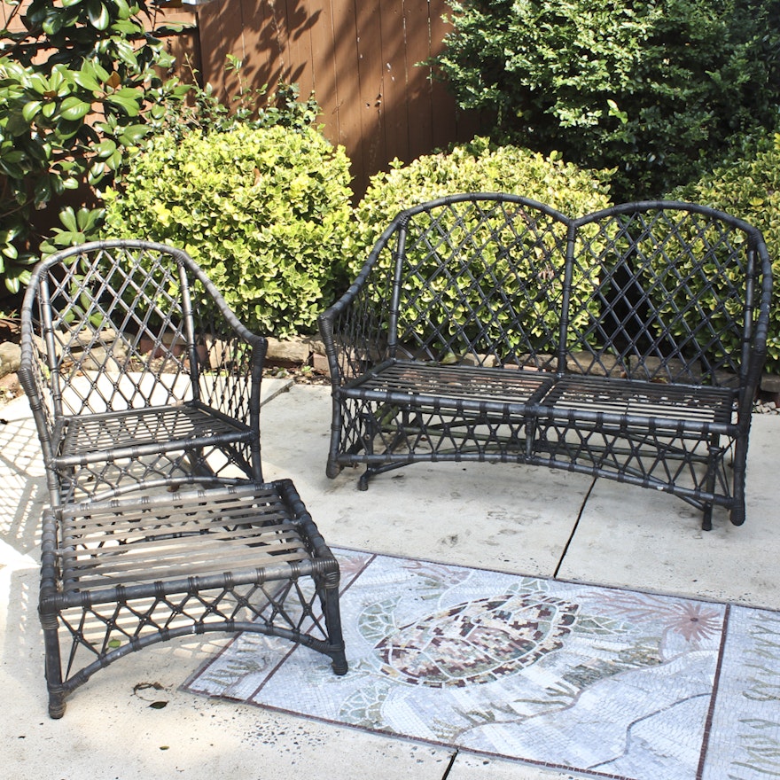 Three-Piece Metal Patio Set with Woven Accents