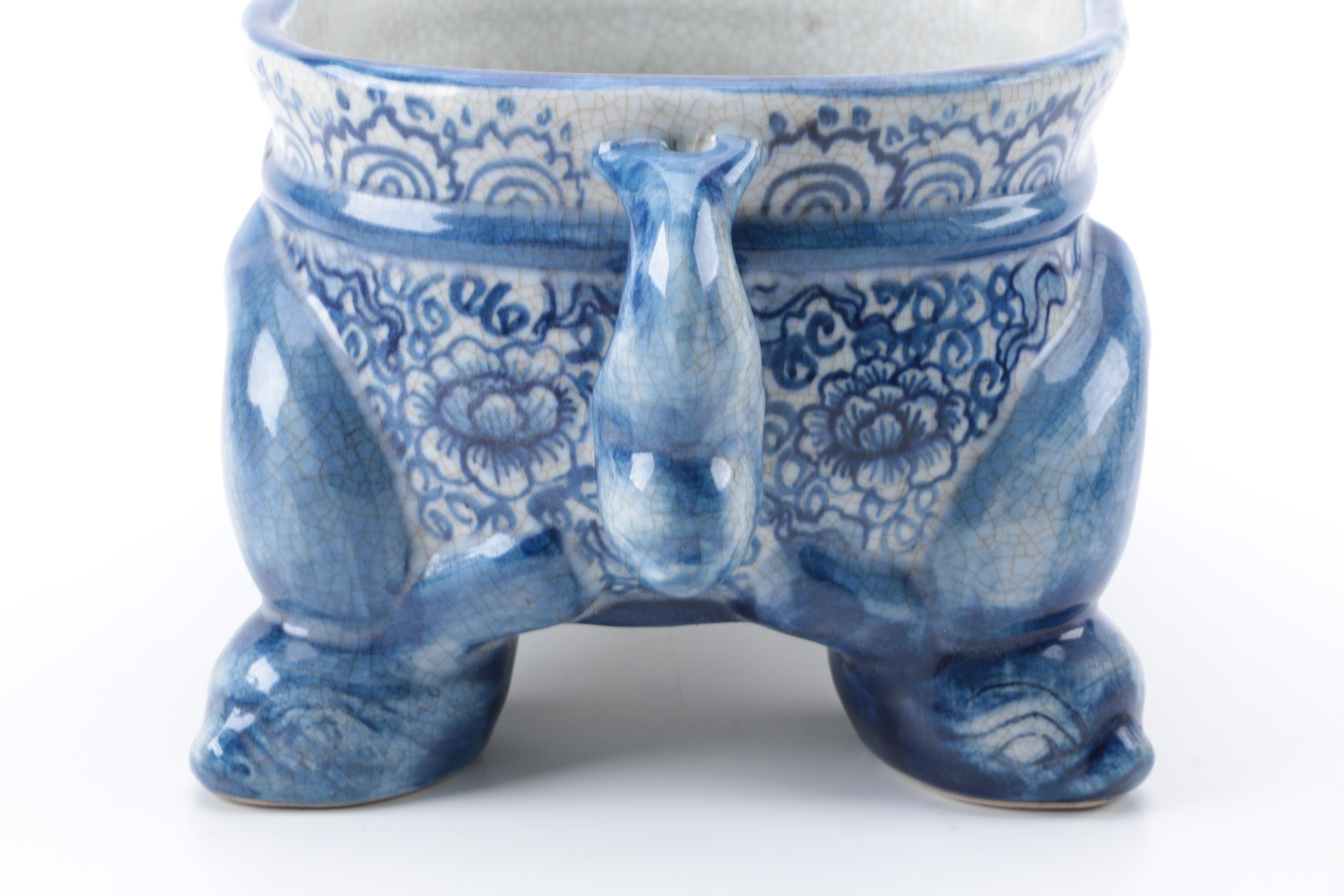 Pair Vintage Blue and White Porcelain Planters