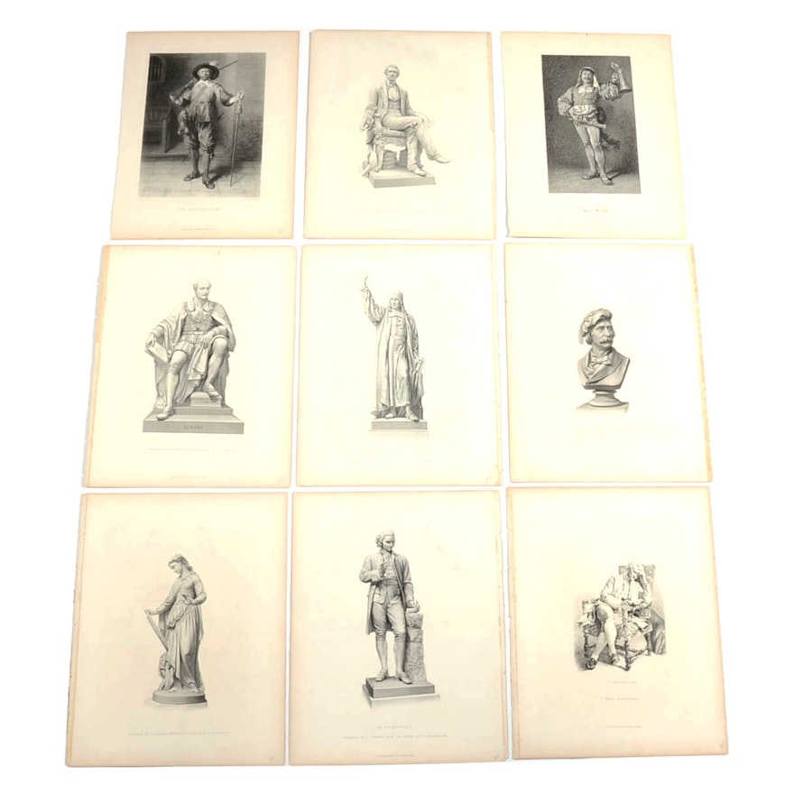Collection of Antique Steel Engravings of Historical Individuals