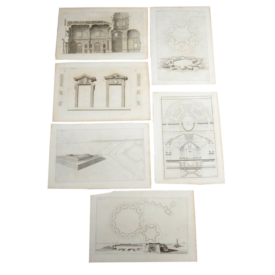 Six Antique Italian Architectural Engravings