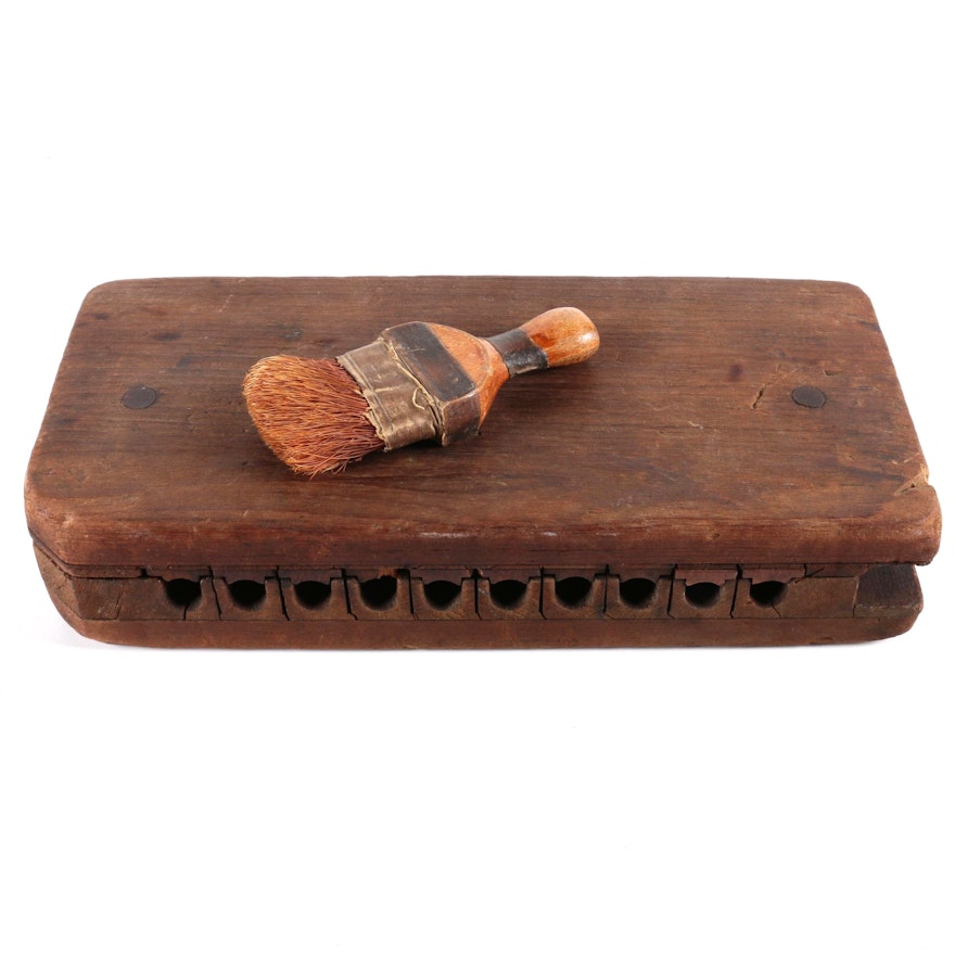 Vintage Wooden Cigar Moulding Rack with Brush