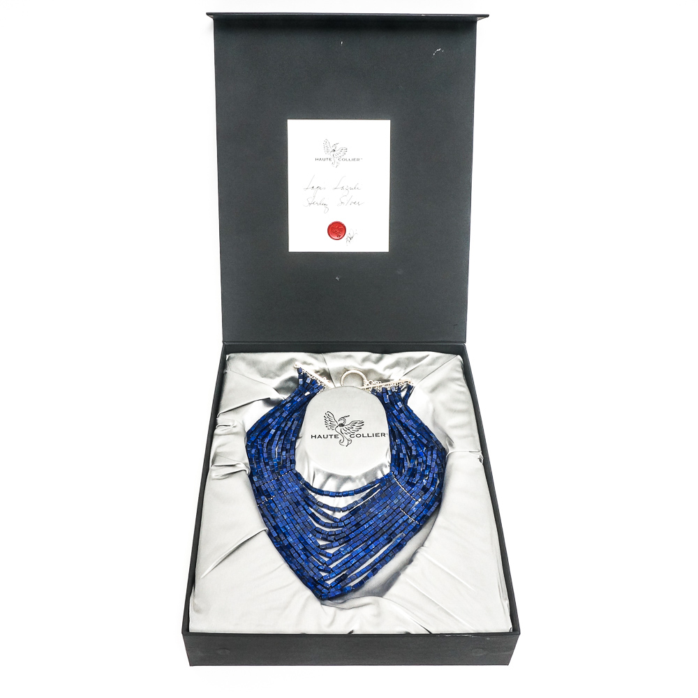 Haute Collier Egyptian Inspired Sterling Silver and Lapis Lazuli Collar