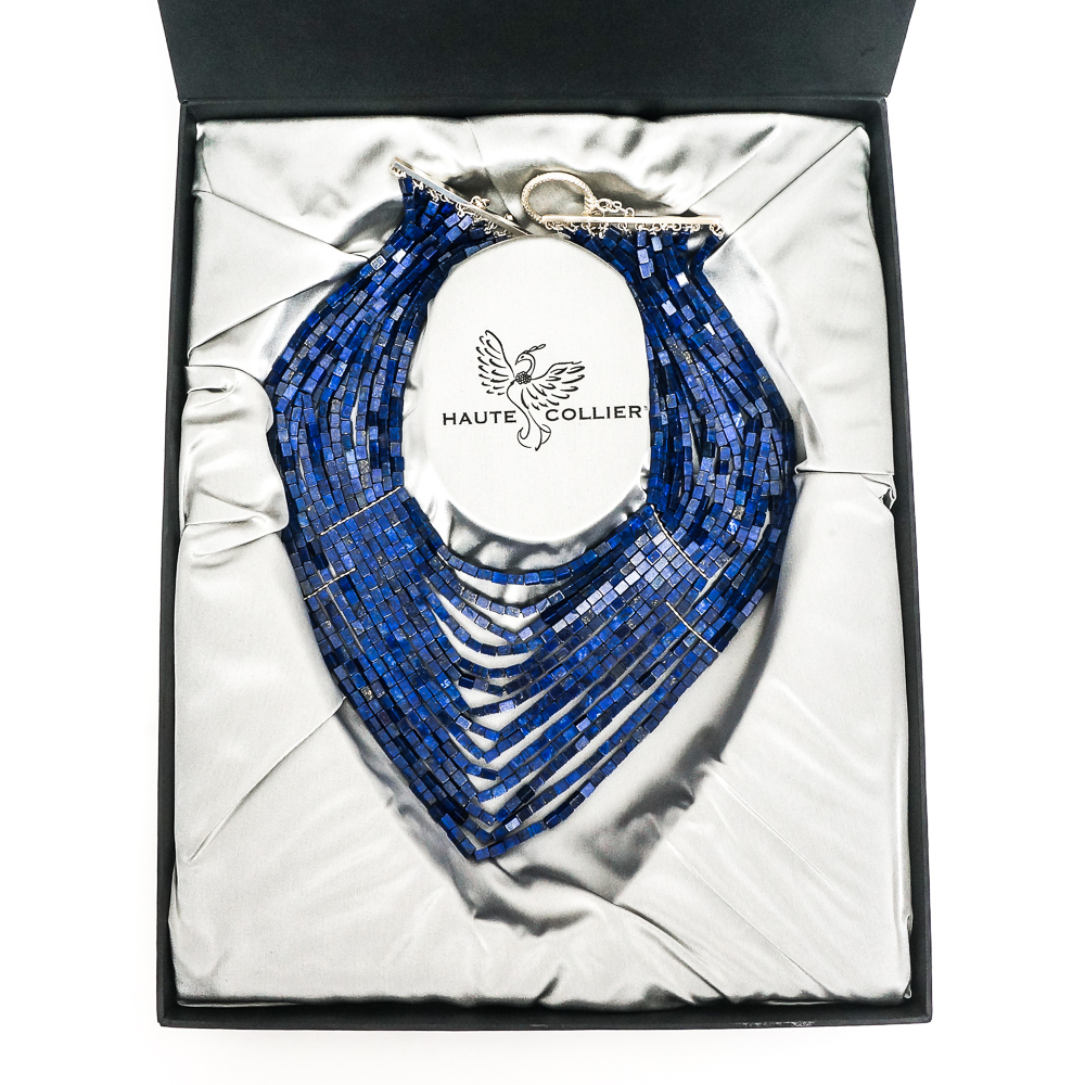 Haute Collier Egyptian Inspired Sterling Silver and Lapis Lazuli Collar