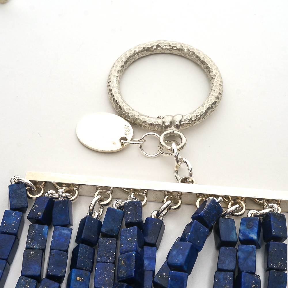 Haute Collier Egyptian Inspired Sterling Silver and Lapis Lazuli Collar