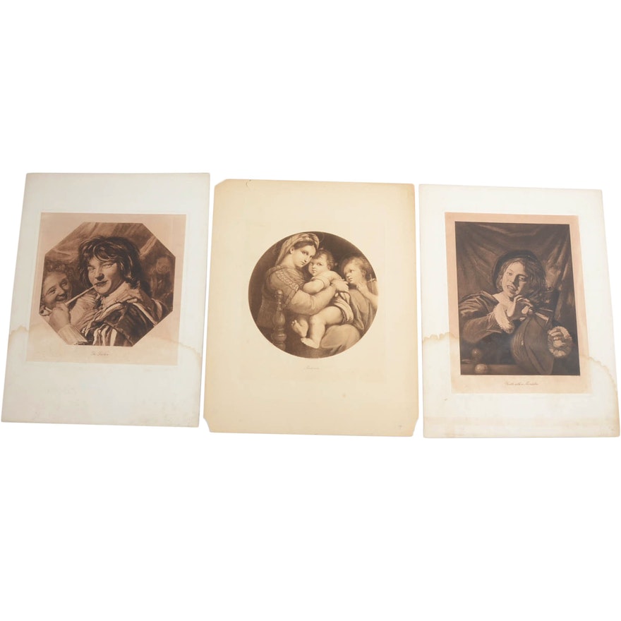 Three Sepia Tone Photogravures of Famed Paintings