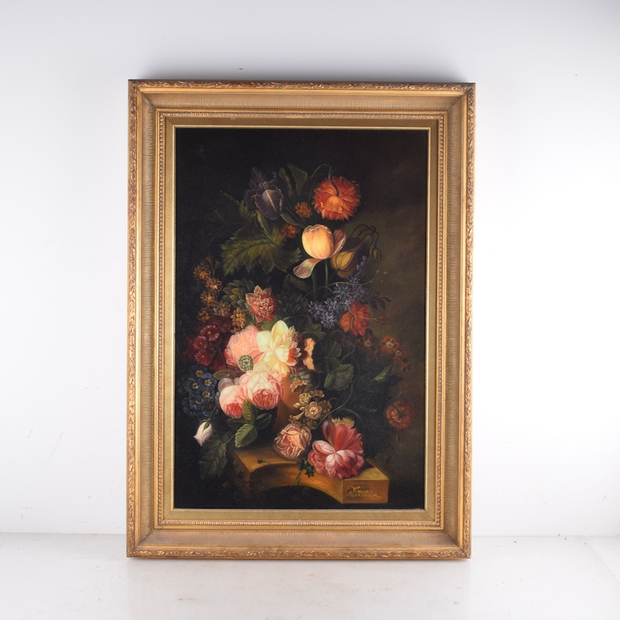 Terence Alexander Oil Painting of a Floral Still Life