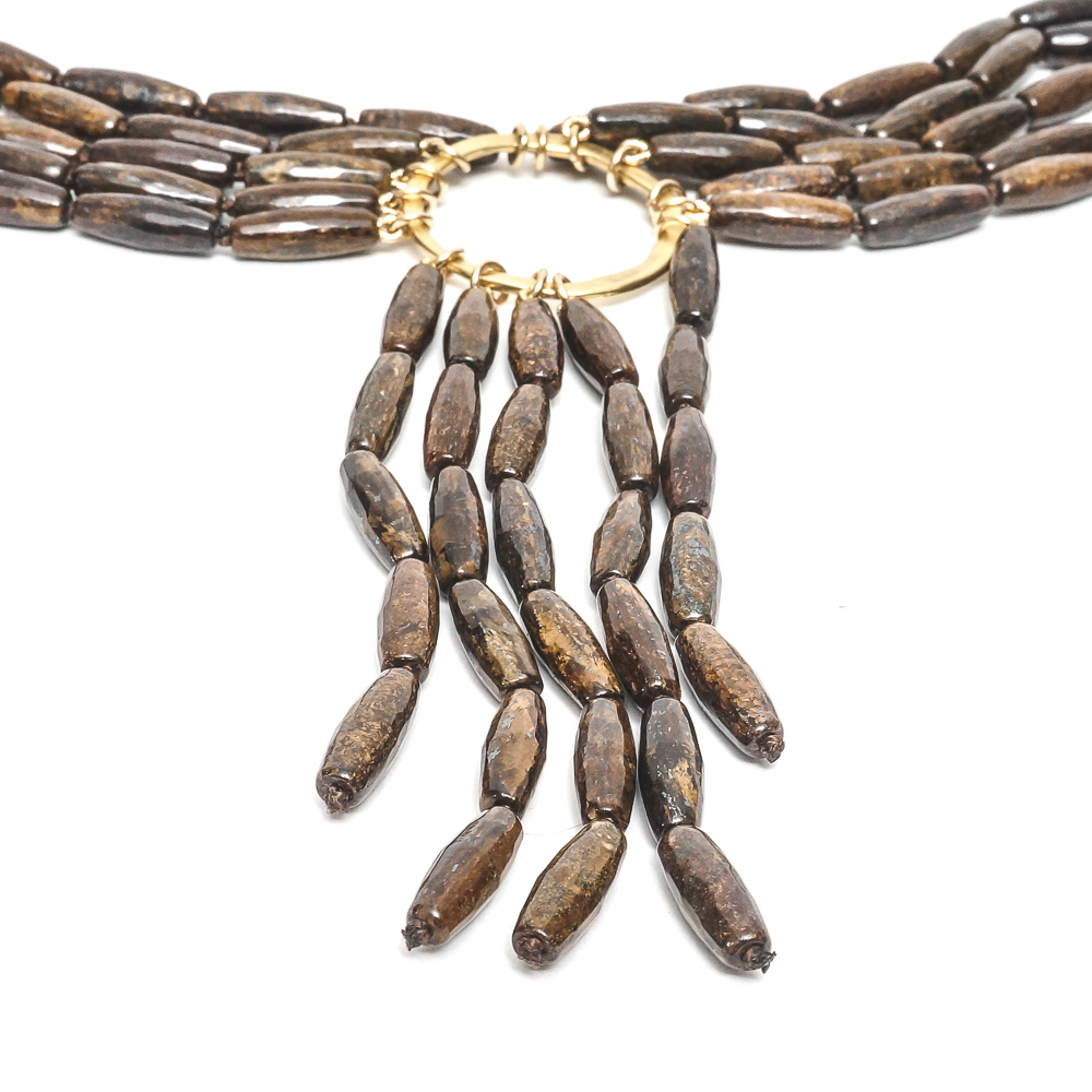 Multi-Strand Bronzite Tassel Necklace