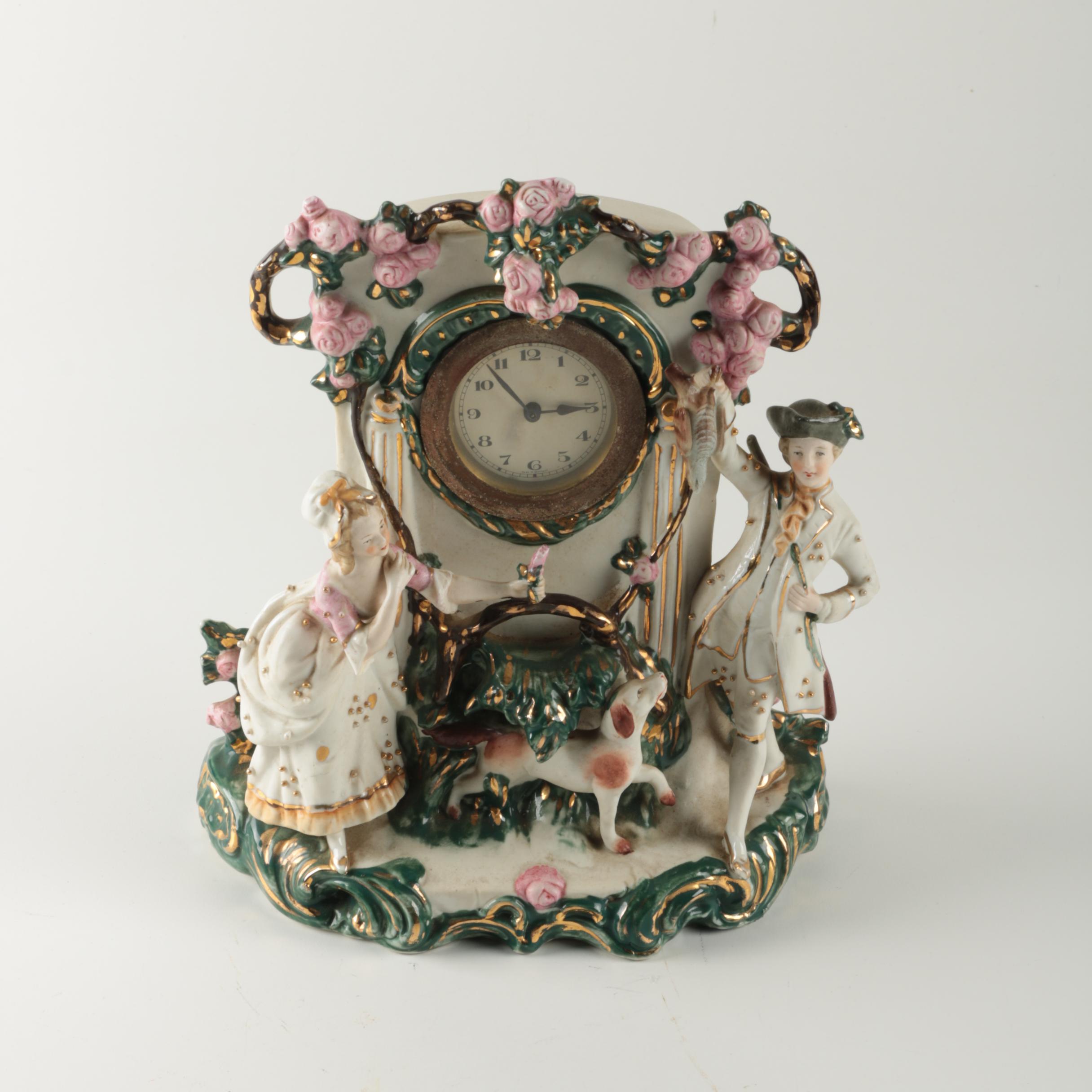 German Porcelain Mantel Clock