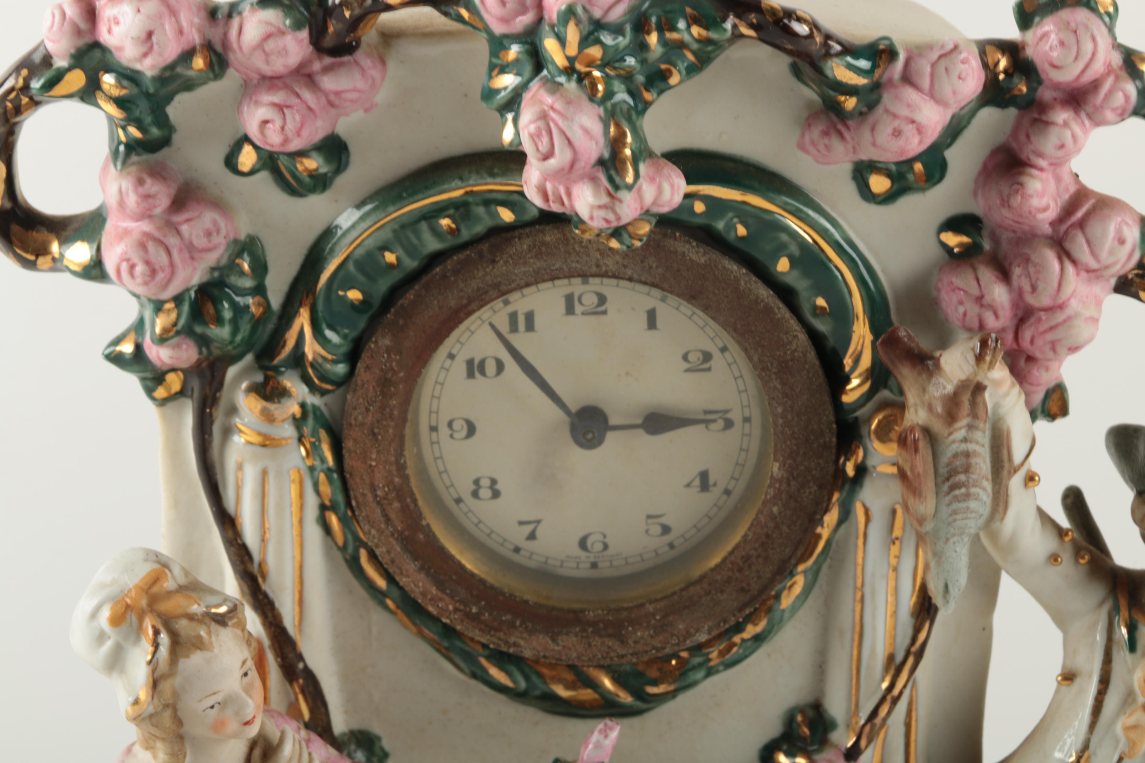 German Porcelain Mantel Clock