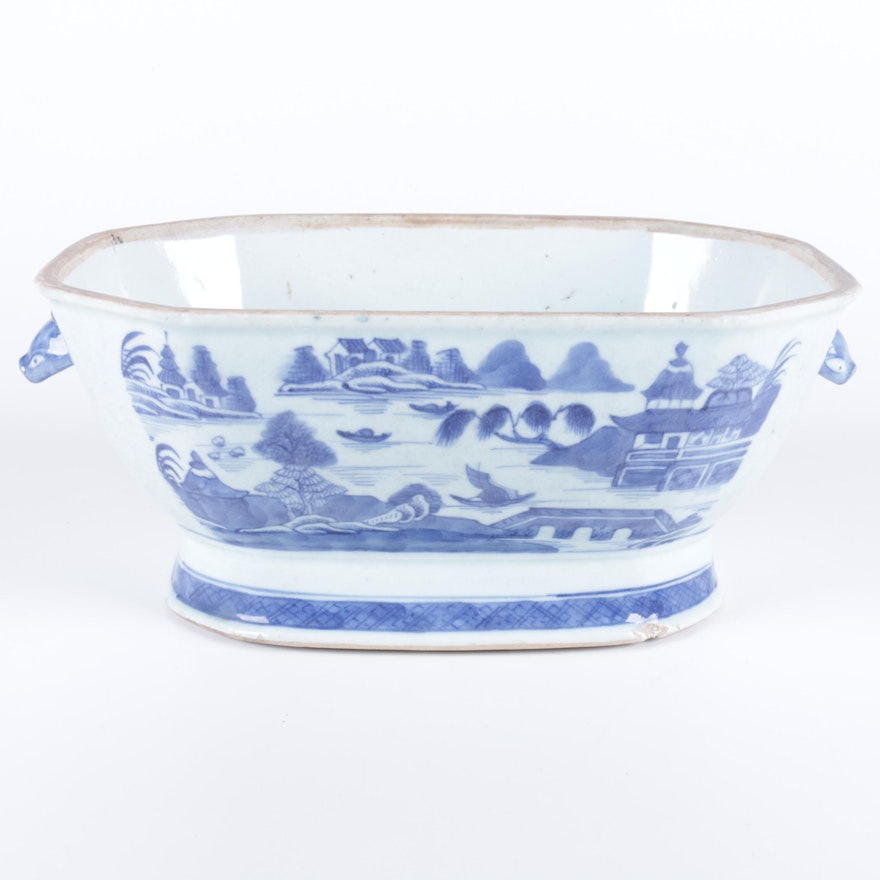 Chinese Inspired Blue and White Ceramic Planter
