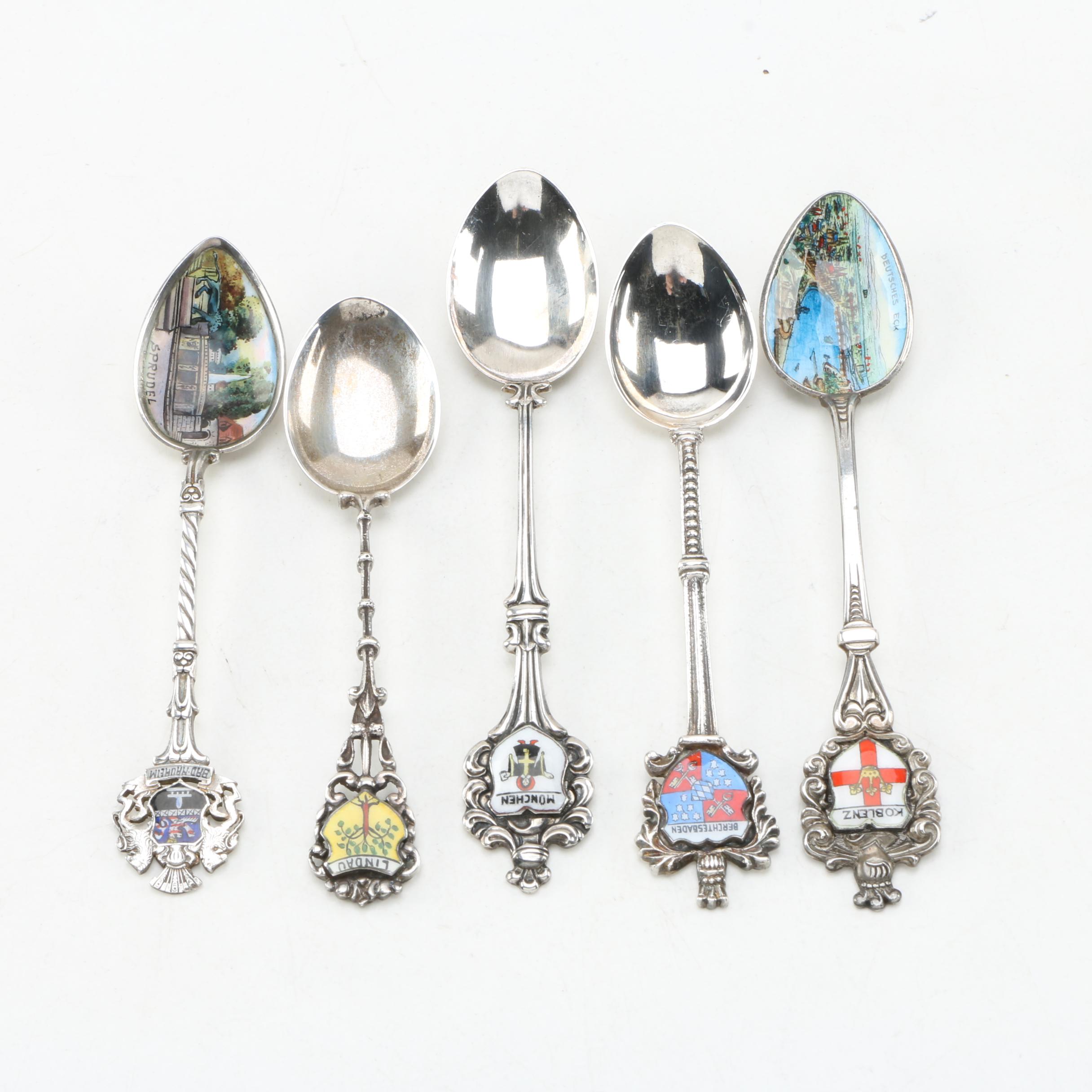 Collection of German 800 and 835 Silver Souvenir Spoons