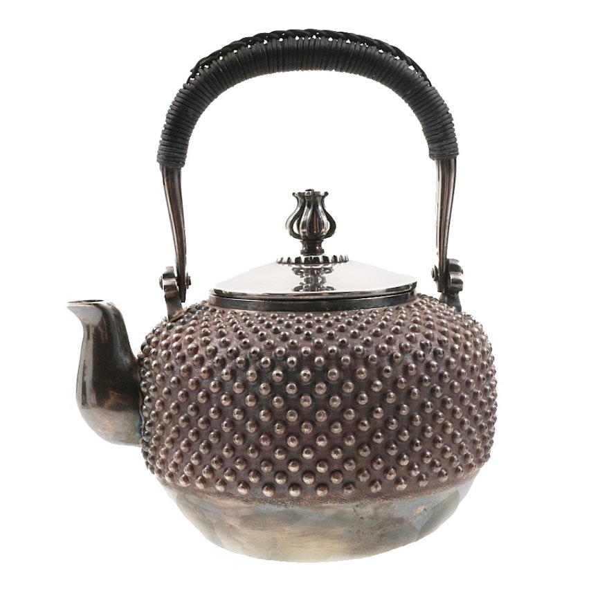 Japanese Sterling Silver Hobnail Tetsubin Teapot