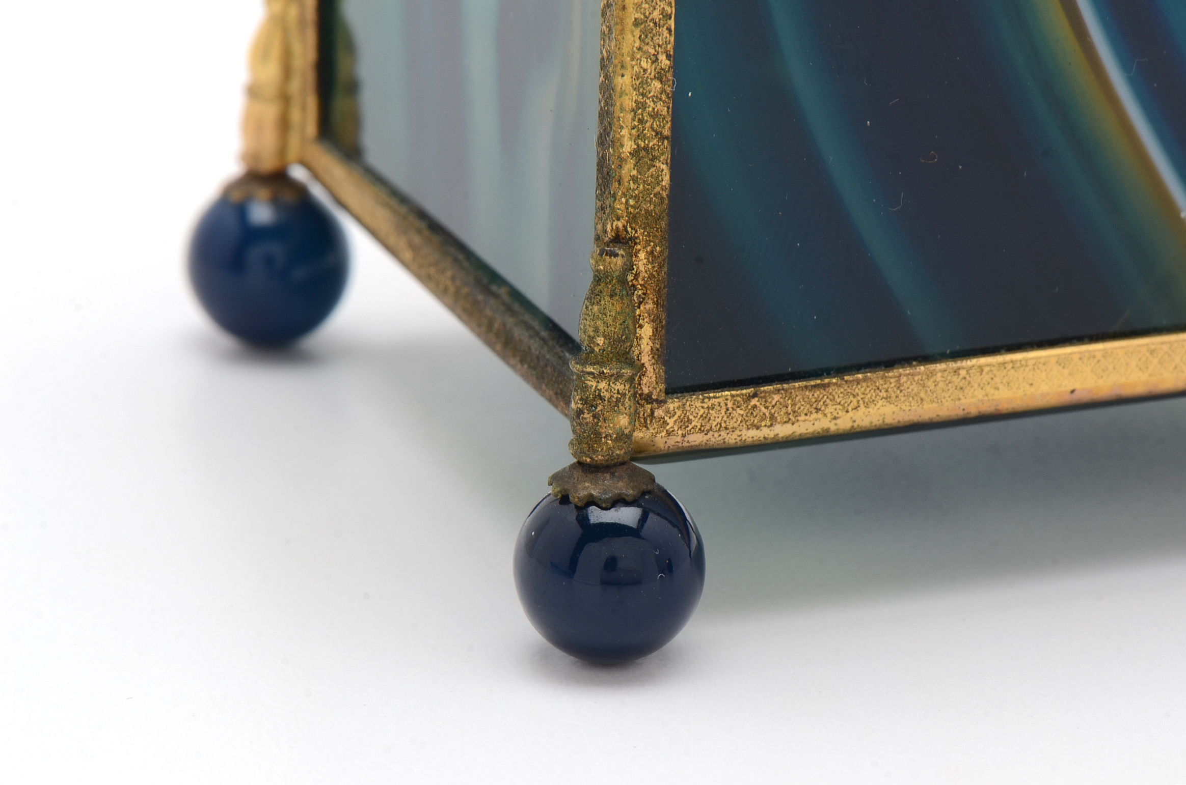 Blue Agate and Brass Coffer Form Box on Ball Feet