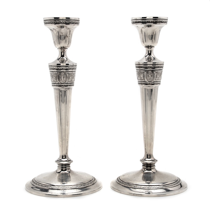 International Silver Co. "Wedgwood" Pattern Weighted Sterling Candlesticks