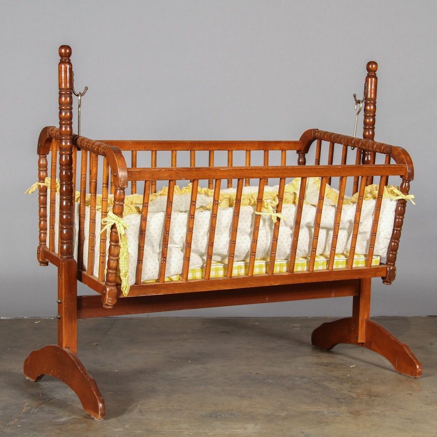 Vintage Maple Finished  Baby Cradle-on-Stand