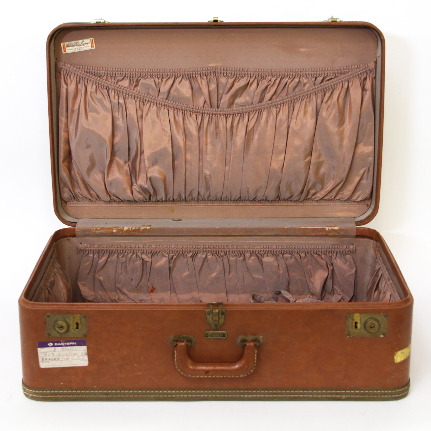 Vintage Oshkosh Brown Leather Suitcase