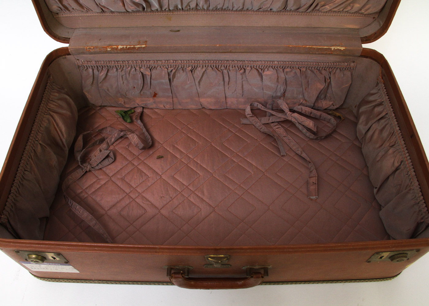 Vintage Oshkosh Brown Leather Suitcase