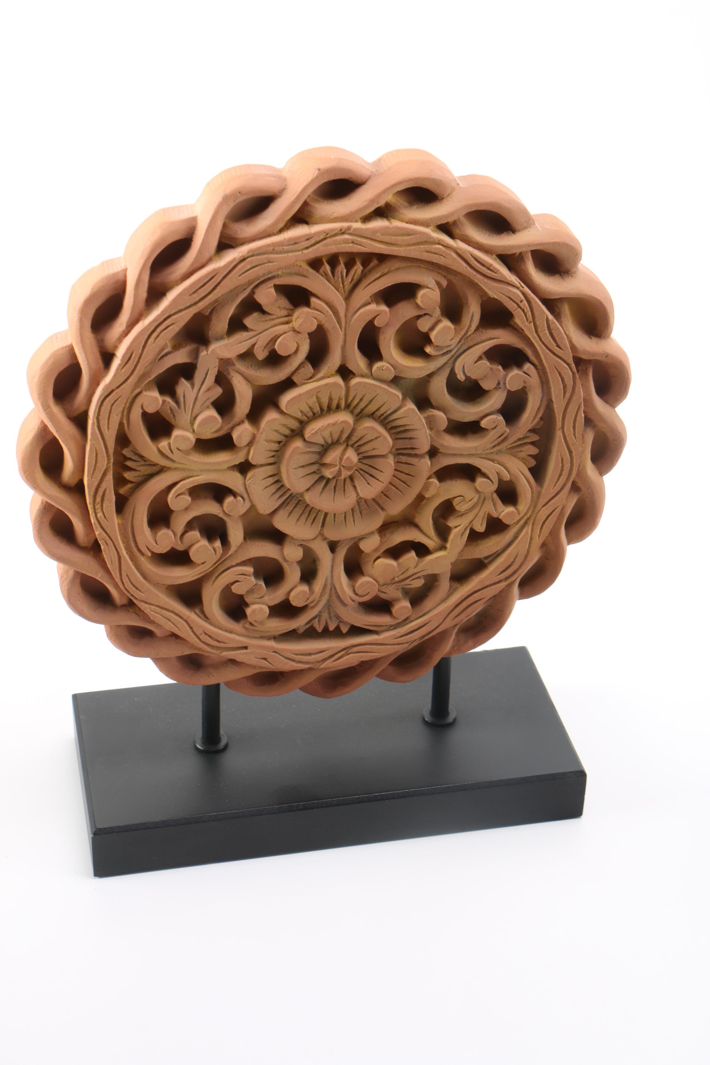 Pair of Pottery Barn Wooden Candle Holders with Decor