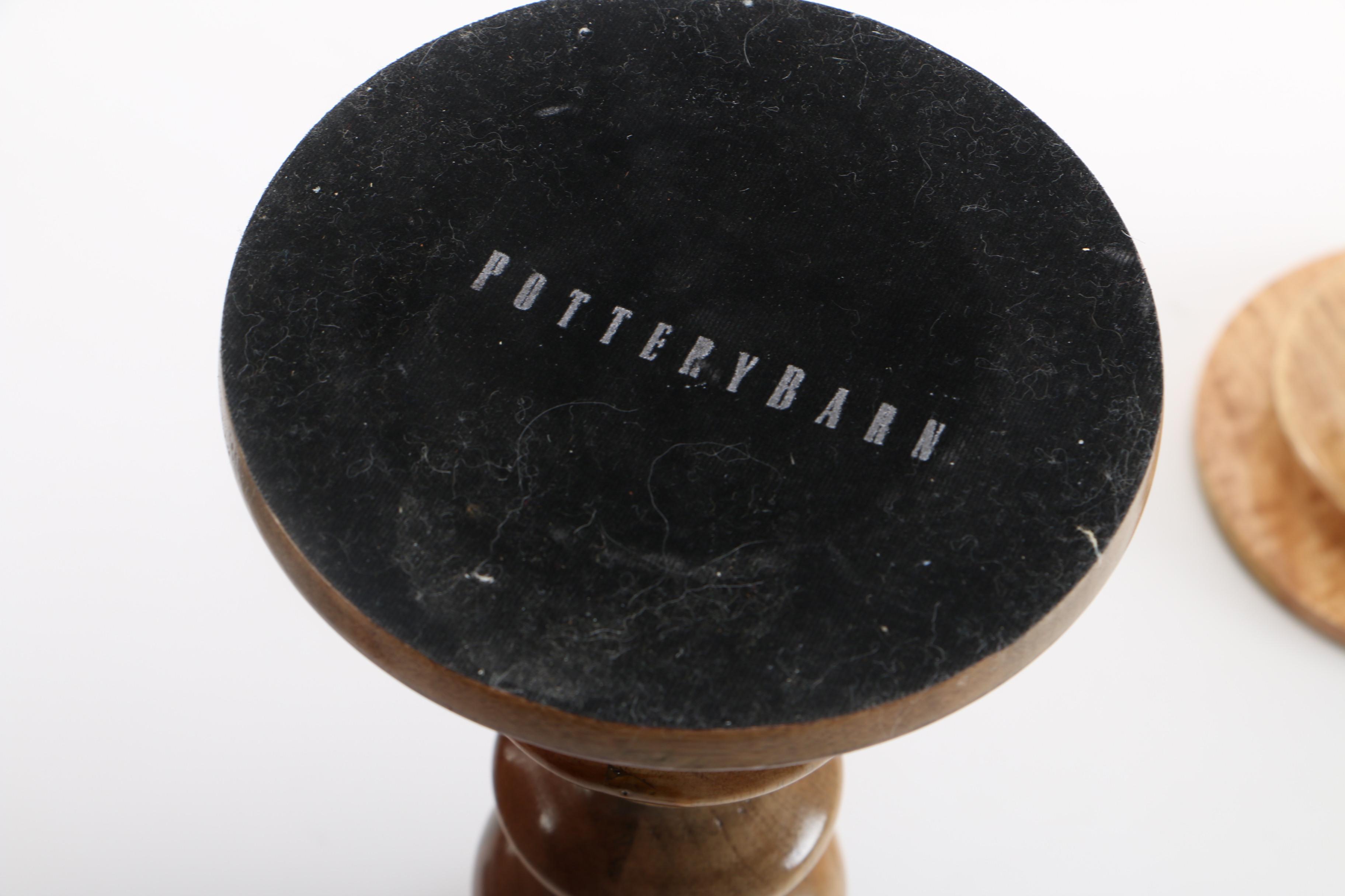 Pair of Pottery Barn Wooden Candle Holders with Decor