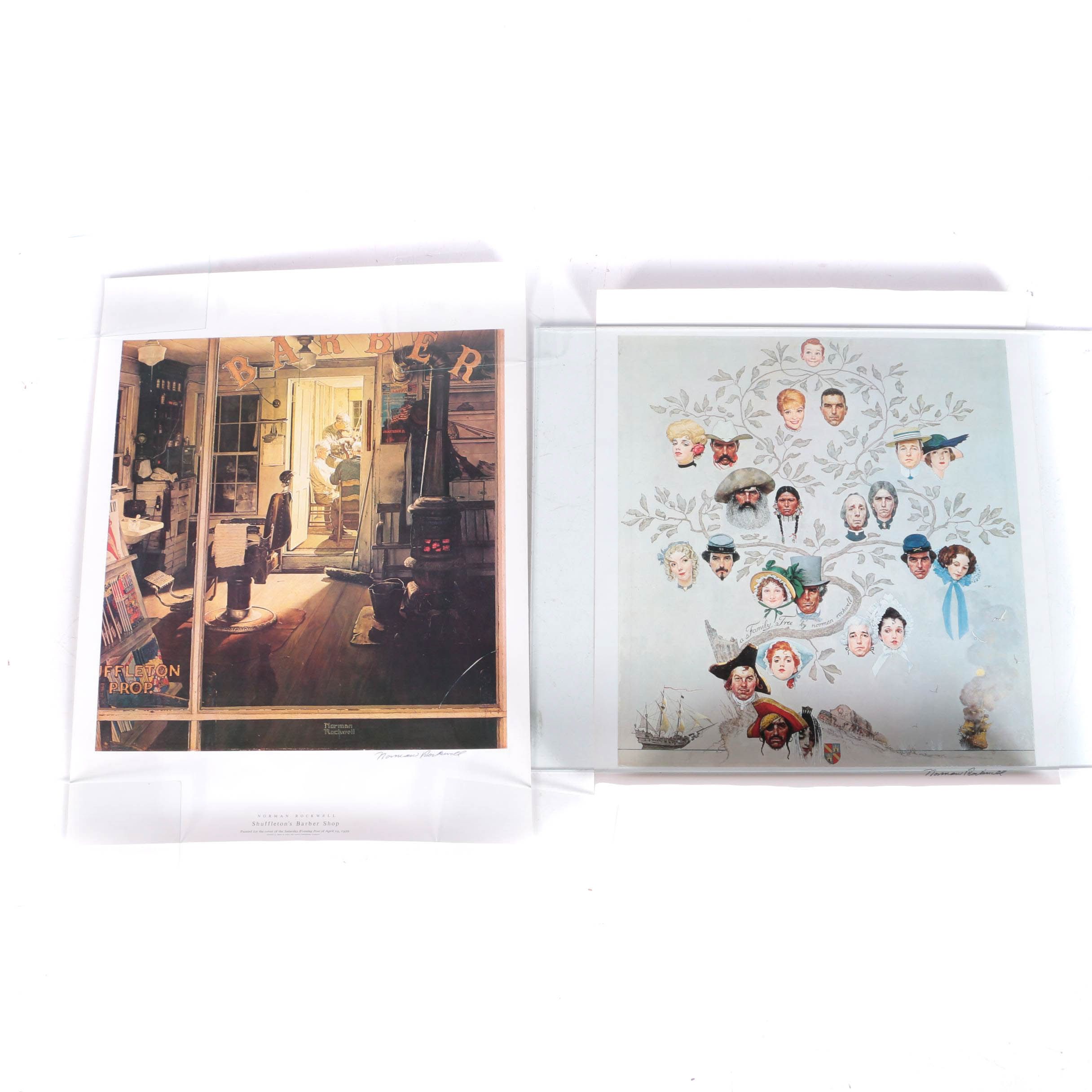Norman Rockwell Offset Lithographs "Shuffleton's Barber Shop" and "Family Tree"