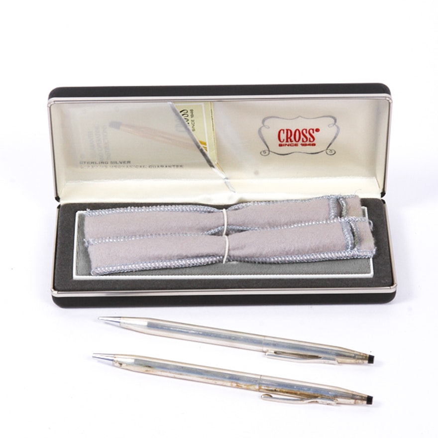 Sterling Silver Cross Pen and Pencil Set