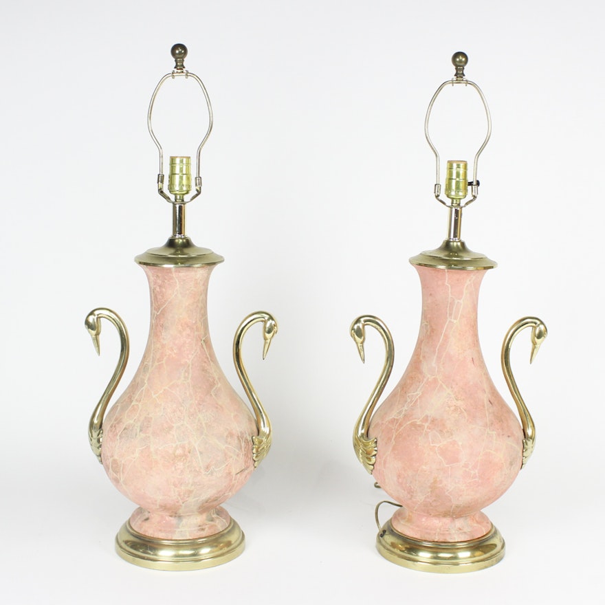 Vintage Ceramic Swan Table Lamps