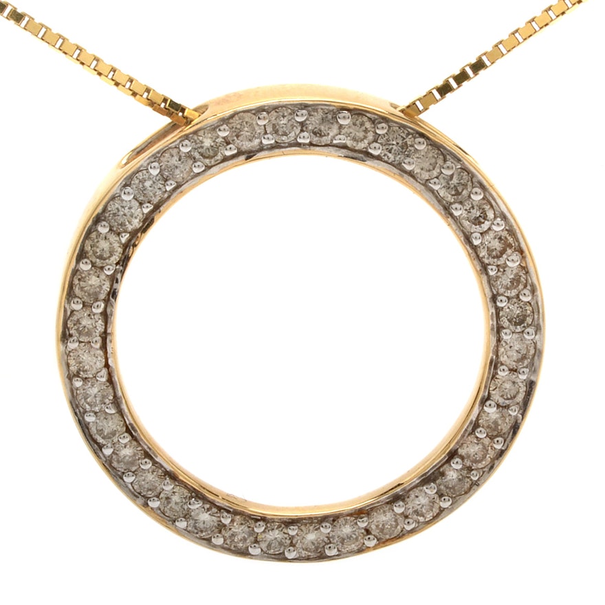 10K and 14K Yellow Gold 1.08 CTW Diamond Circle Pendant Necklace