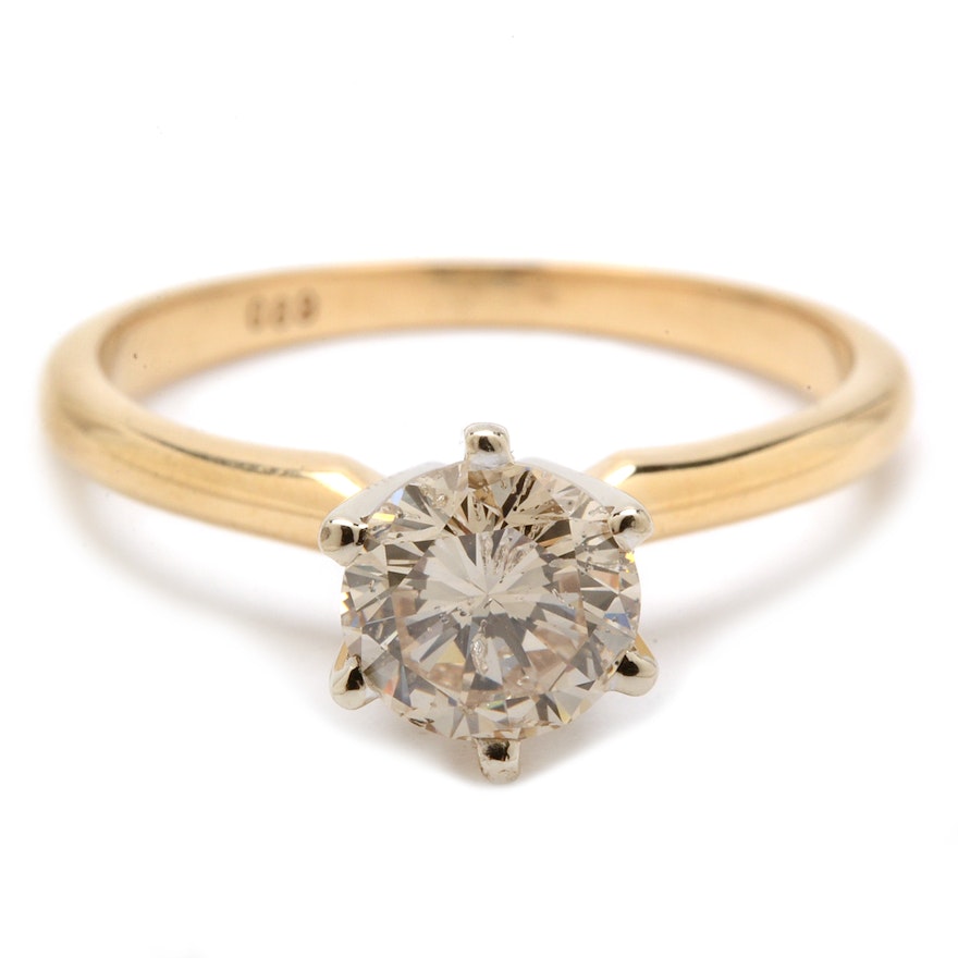 14K Yellow Gold Solitaire Top Light Brown Diamond Ring