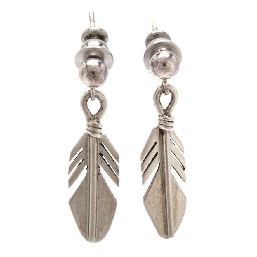 Native American Style Sterling Silver Feather Earrings