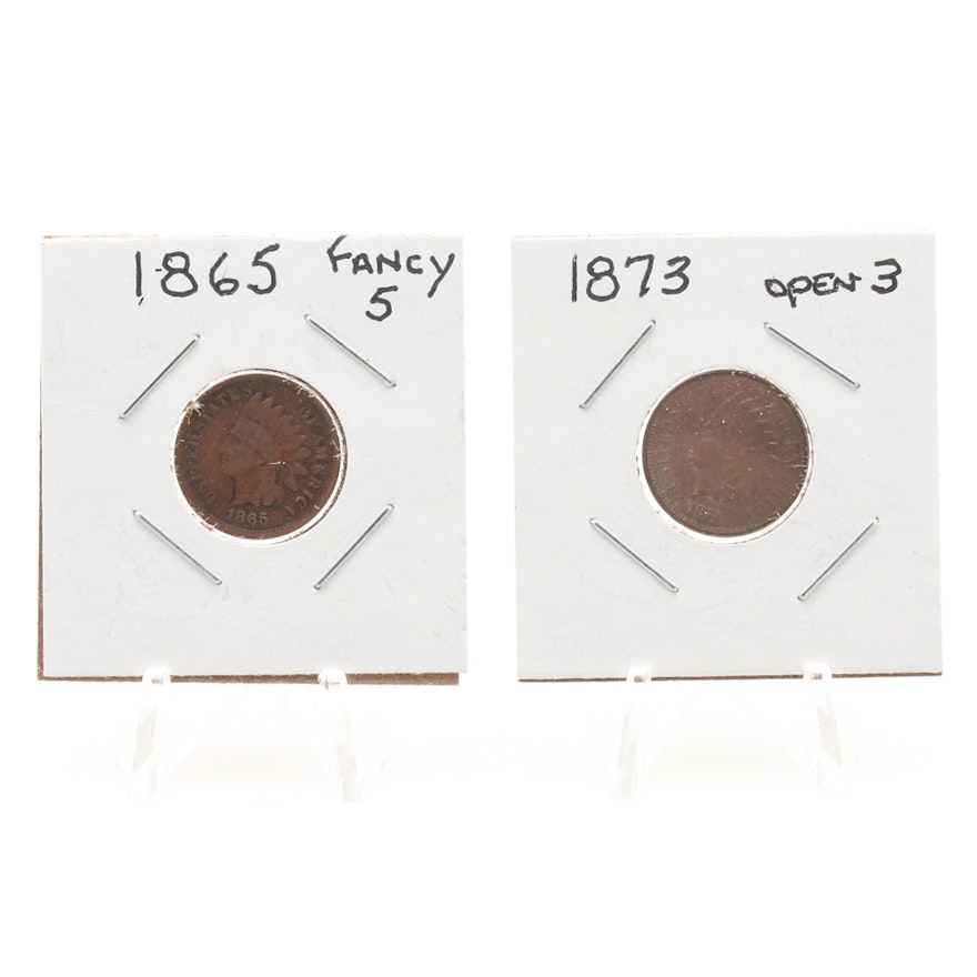 1873 'Open Three' and 1865 'Fancy Five' Indian Head Cents