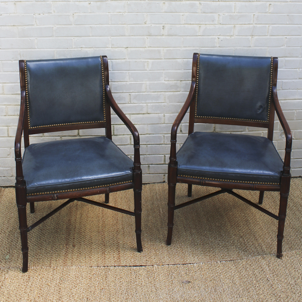 Hickory Chair Company Mahogany and Leather Armchairs