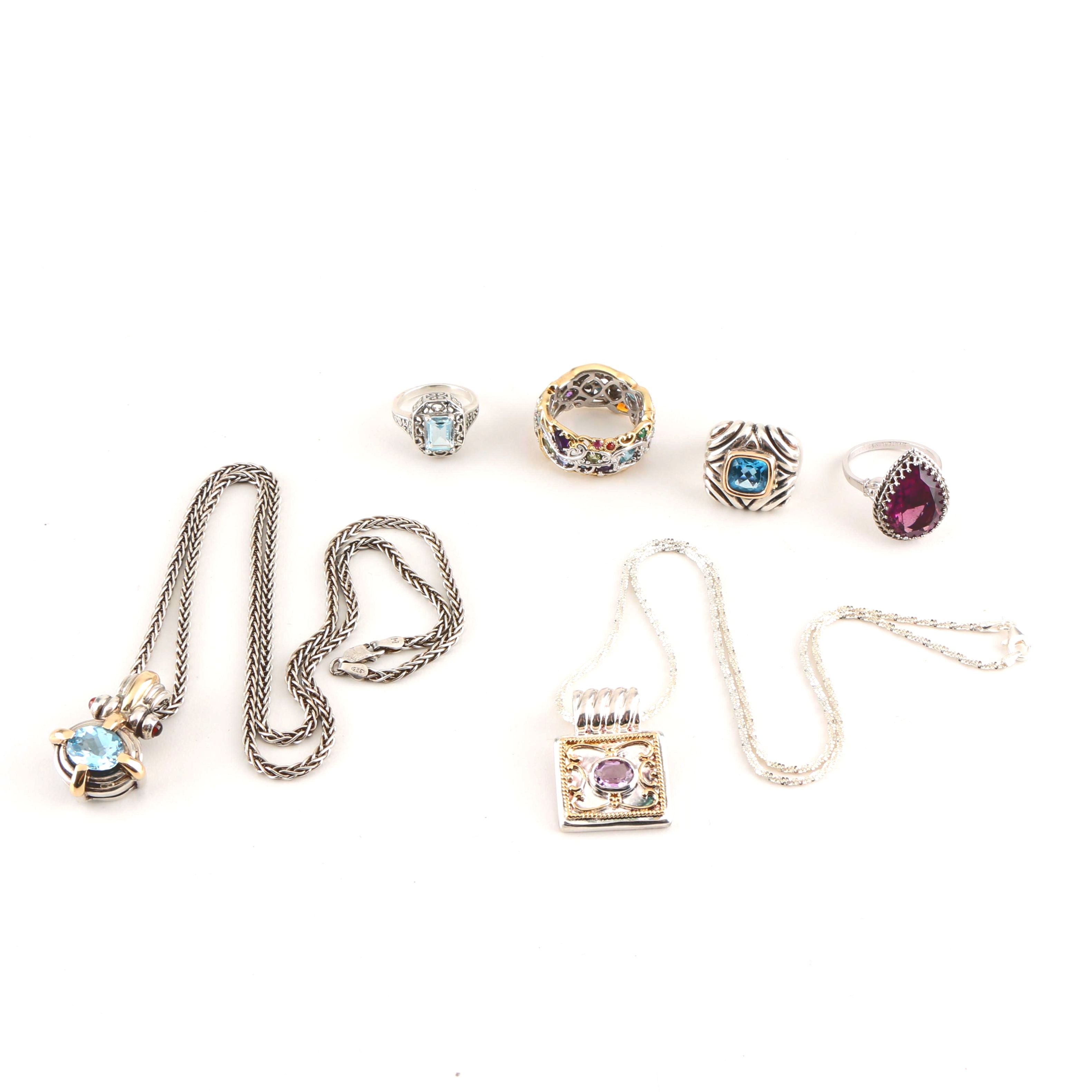 Sterling Silver Rings and Necklaces Including Blue Topaz