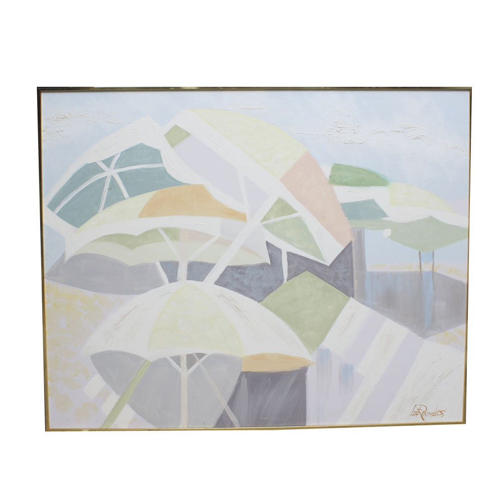 Lee Reynolds Painting on Canvas of Beach Umbrellas