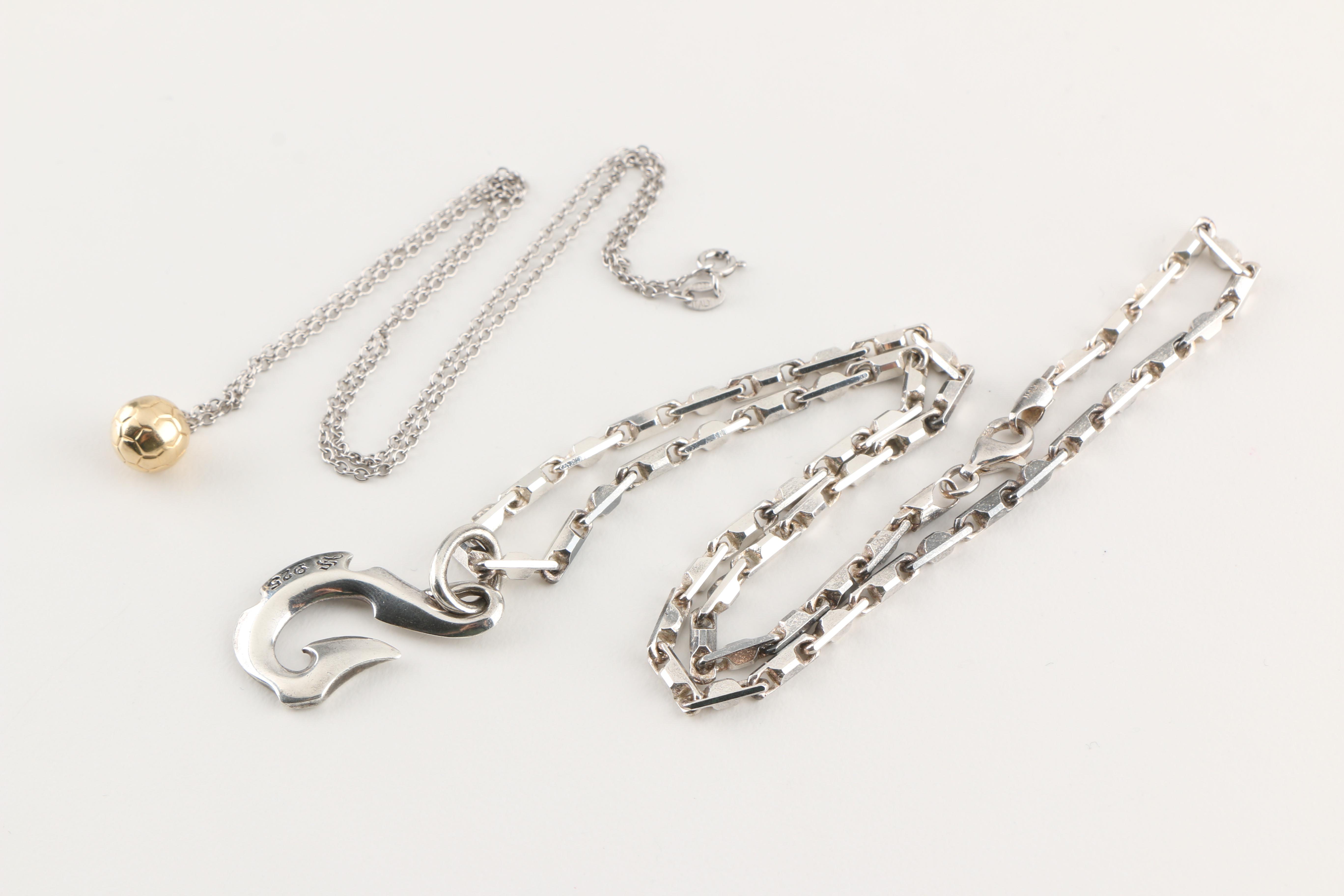 Sterling Silver Jewelry Including Walter E Hayward Cufflink and 14K Gold Pendant