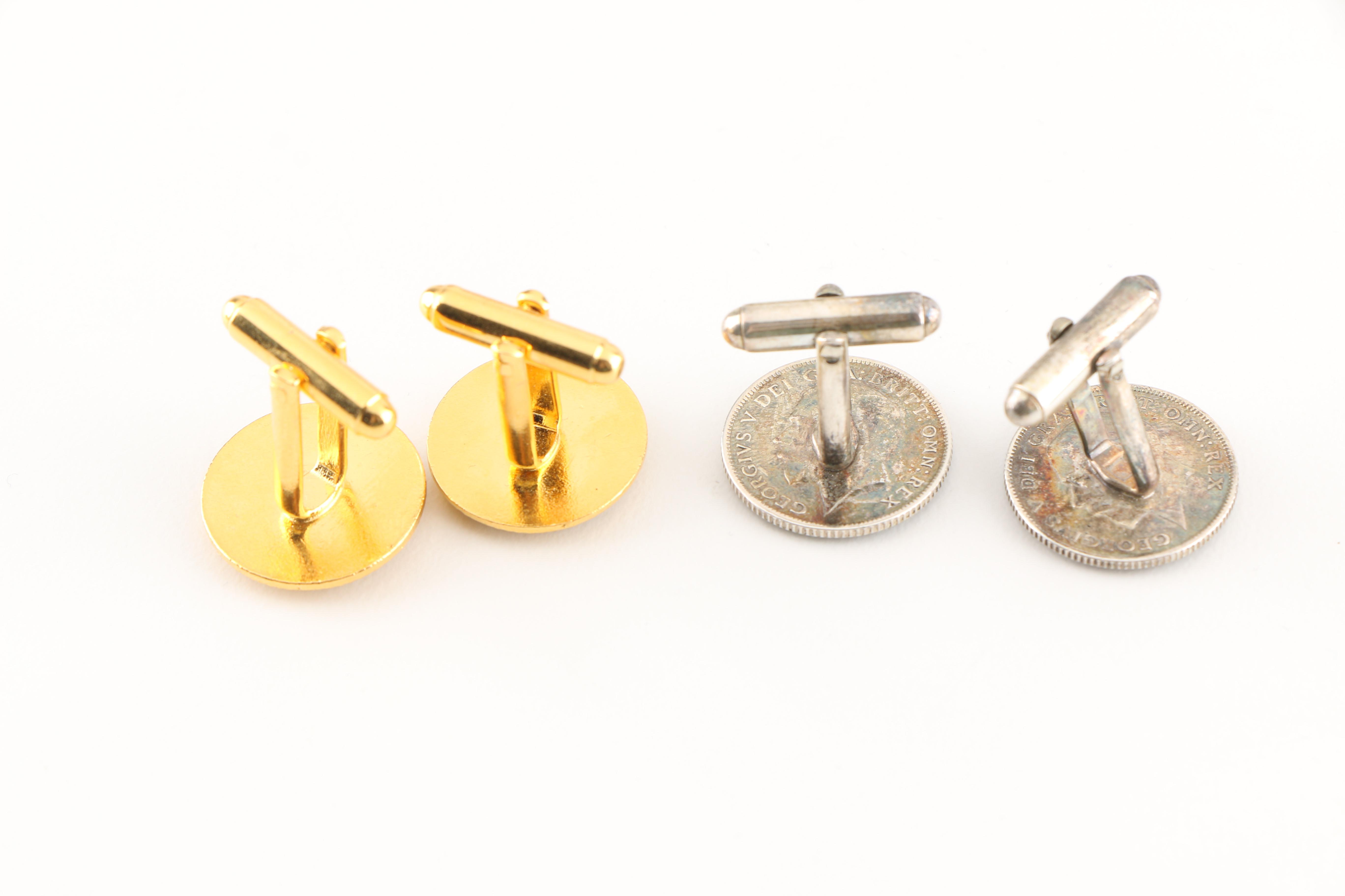 Collection of Lapel Pins Cufflinks and Commemorative Medals Including Sterling