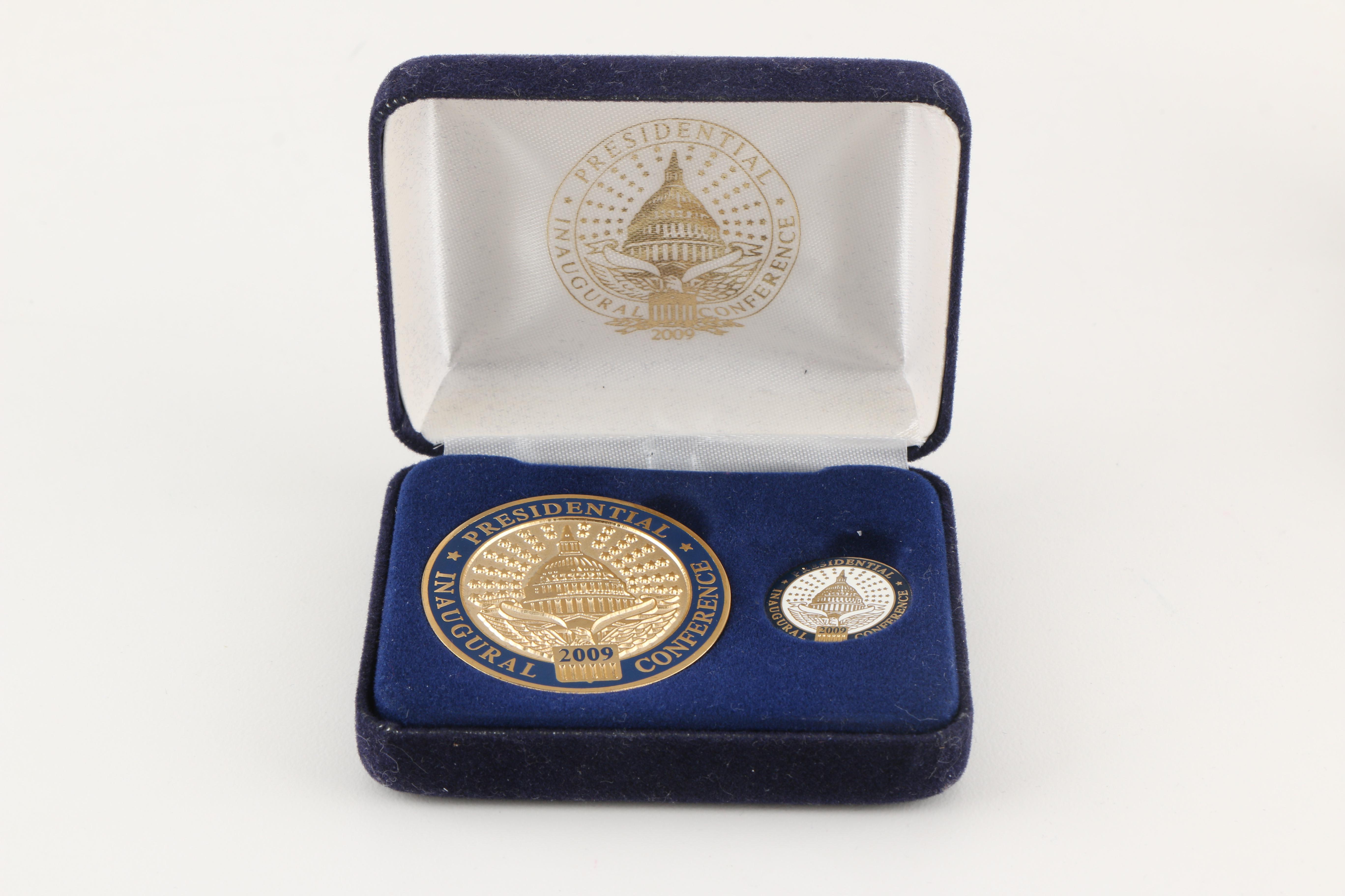 Collection of Lapel Pins Cufflinks and Commemorative Medals Including Sterling