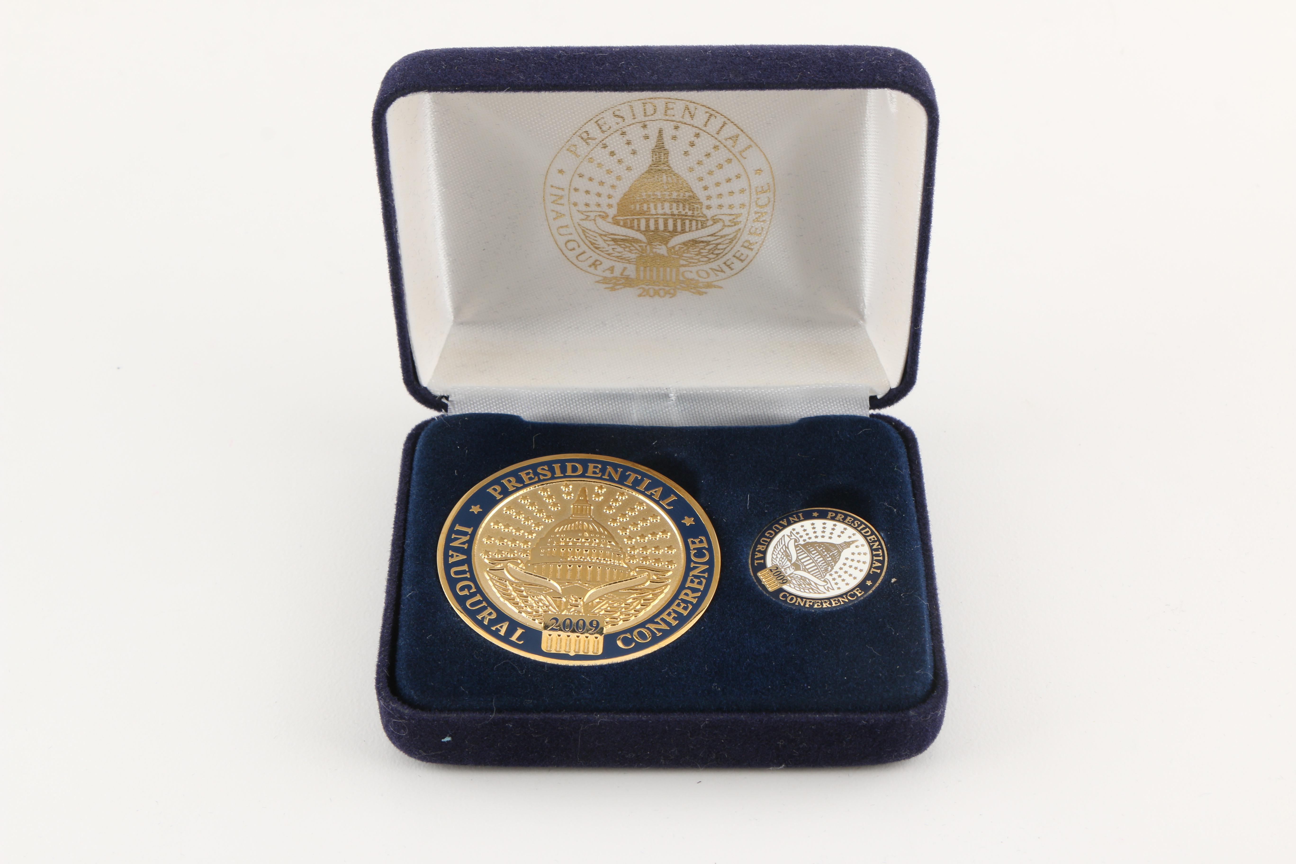 Collection of Lapel Pins Cufflinks and Commemorative Medals Including Sterling